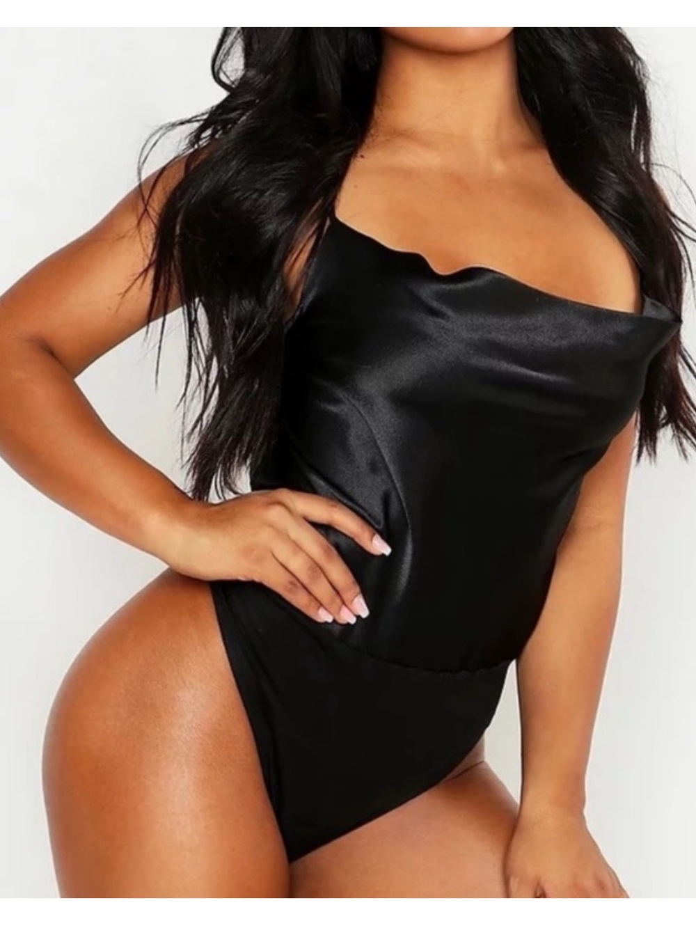 ☀️ Boohoo ☀️ silky black halter bodysuit